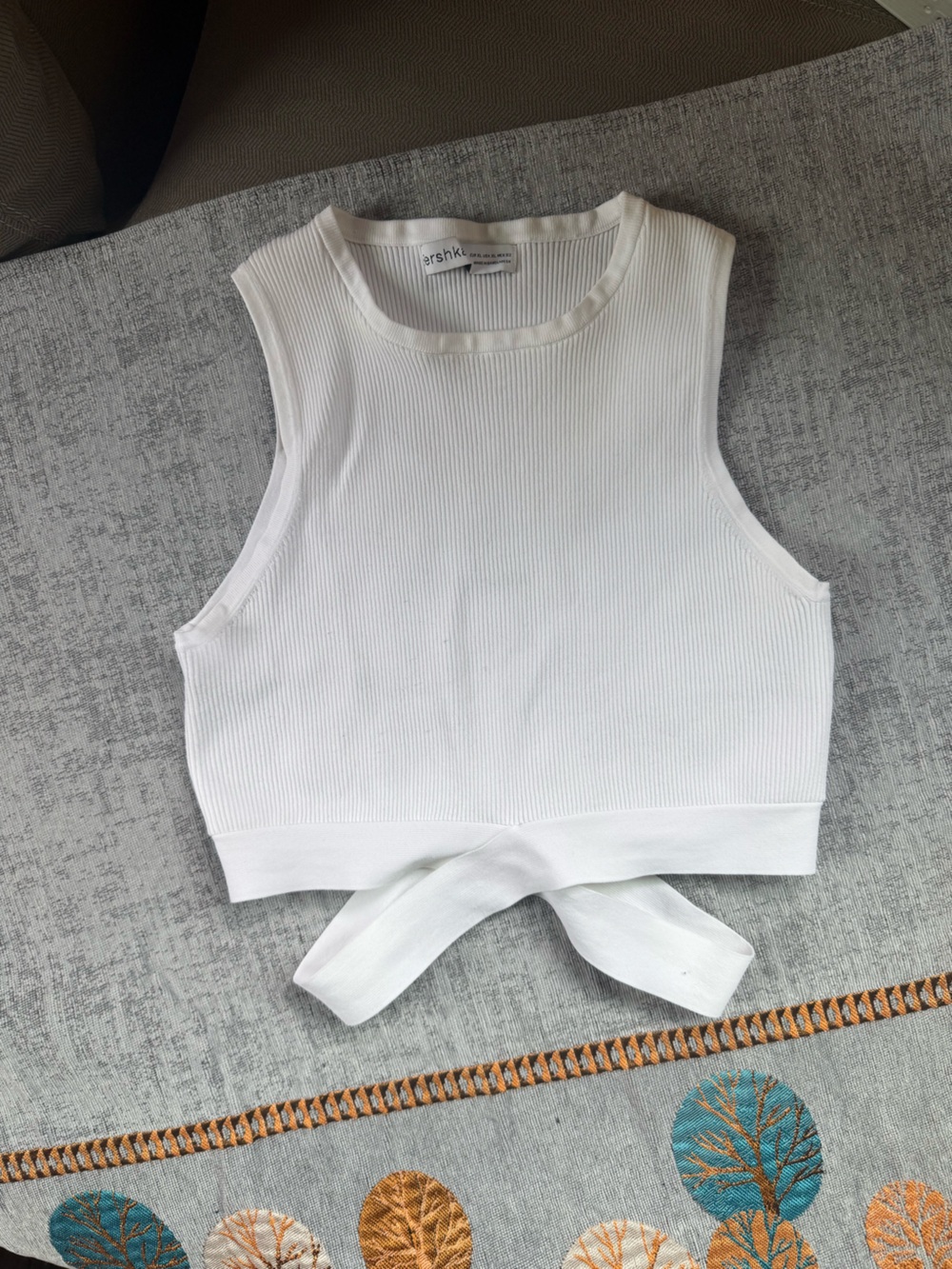 Bershka White Ribbed Tie-Back Tank Top